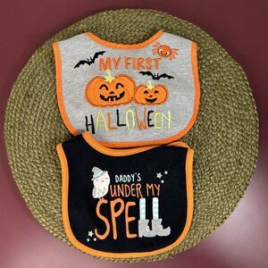 Baby First Halloween Bib Owl Jack‎ O Lantern Unisex Boy Girl Set Of Two